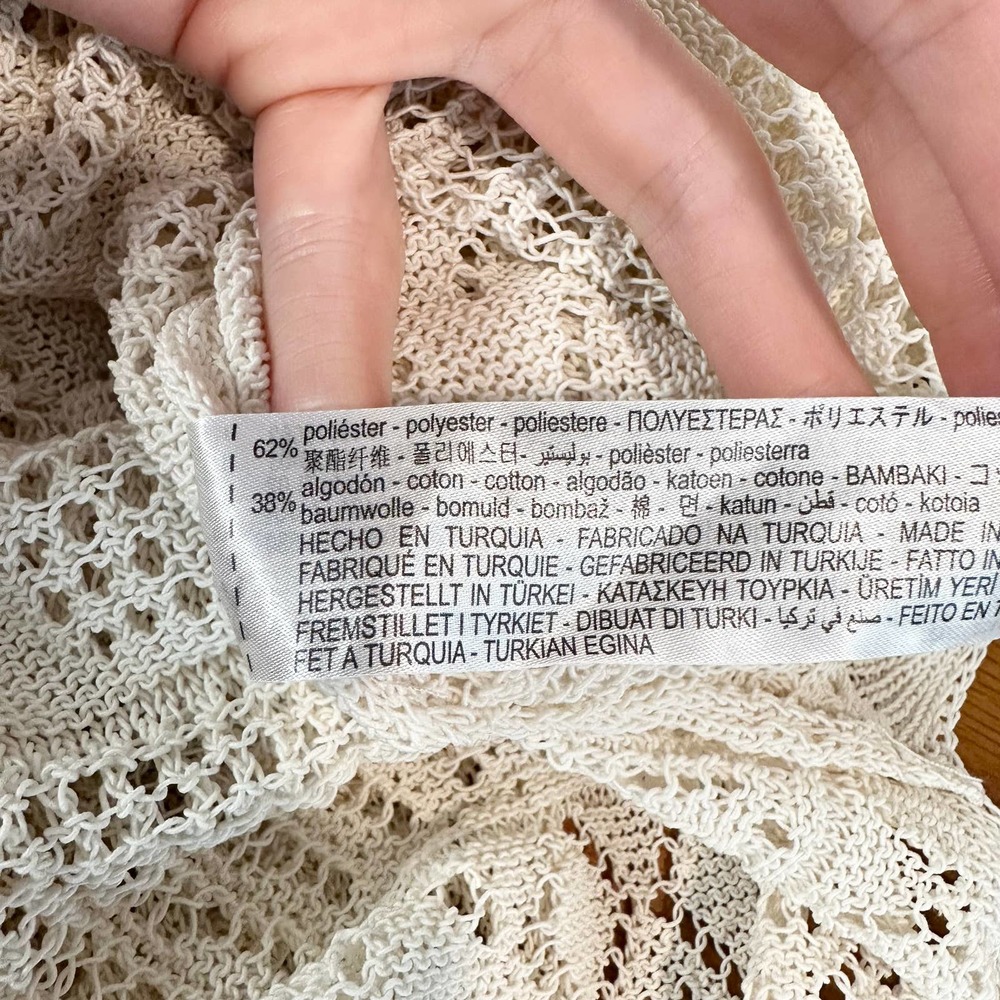 ZARA Crochet Maxi Dress Sheer Open Knit Long Sleeve Beach Cover Up Dress, Cream - Picture 13 of 14